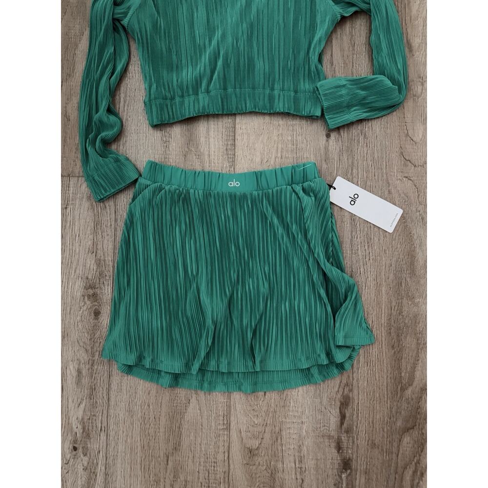 Alo Tennis Skirt Womens NWT Spruce Green Micro Plisse Athletic Pleated Mini Yoga - Picture 6 of 10